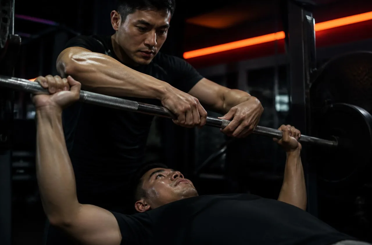Coach guidant une cliente sur sa prise d'haltère lors d'une séance individuelle au Club Fitness, LaSalle, Montréal